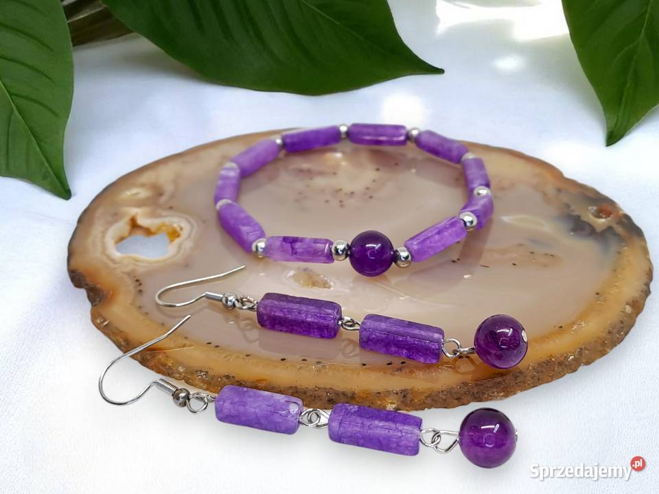 Komplet kolczyki i bransoletka z ametystu