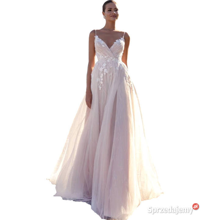 Suknia ślubna liniaA tiul koronka nuderóż 46 3XL Moda i Styl Jelenia Góra