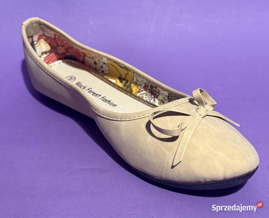 Beżowe gładkie baleriny z kokardą rozmiar 37 Żyrardów