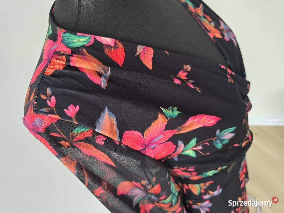 Sukienka Rękawy z siatki egzotyczne kwiaty