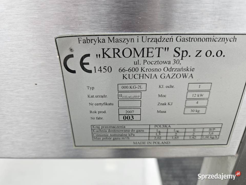 Kromet kuchnia gazowa na podstawie otwartej Pszczyna sprzedam