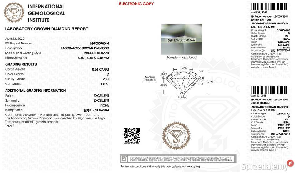 Pierścionek złoty 14k 585 z Diamentem 063ct z Kraków