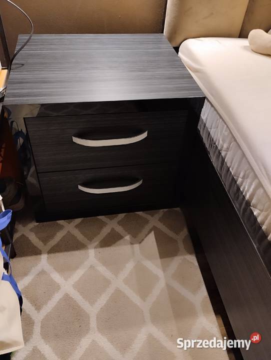 Łóżko do sypialni i 2 szafki nocne czarne drewno 228cm Ramy i stelaże Rybnik