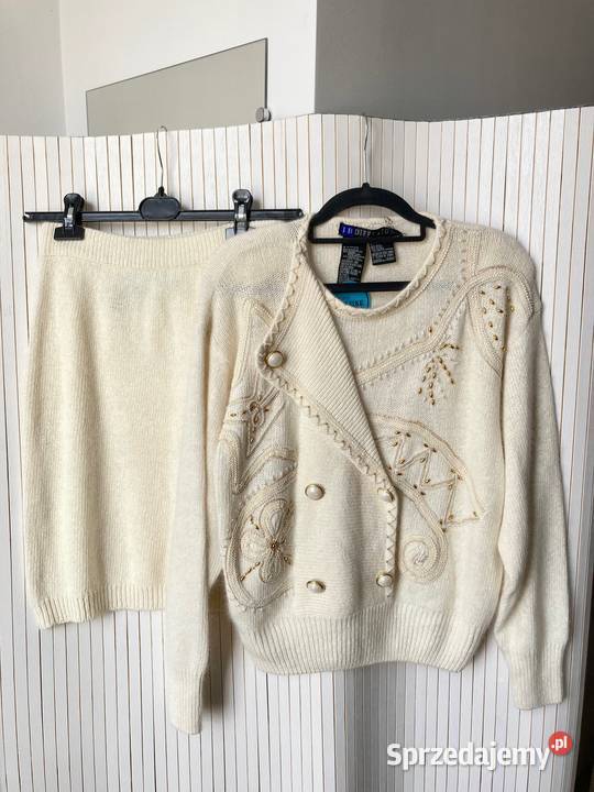 Nowy piękny komplet jedwab angora spódnica