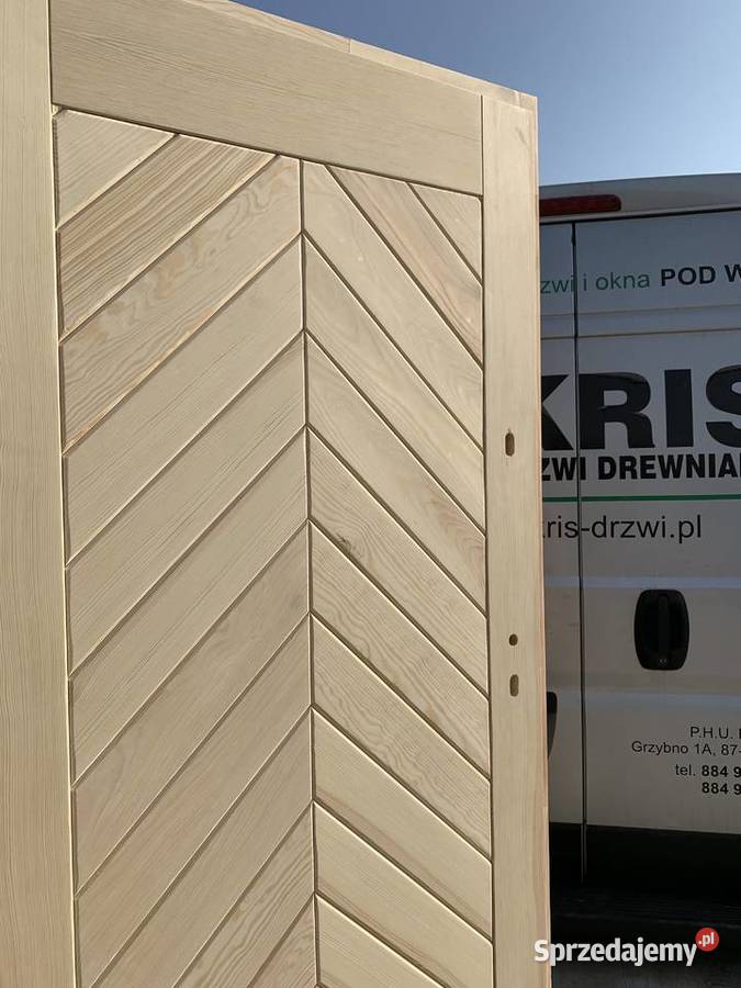 DRZWI ZEWNĘTRZNE LITE DREWNO SOSNOWE RĘKI Grzybno