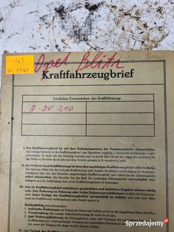BRIF PAPIERY OPLE BLITZ 1961R Pozostałe Rybnik