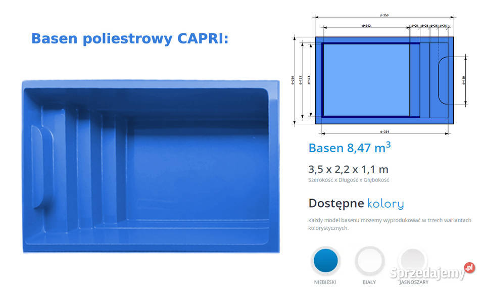 BASEN POLIESTROWY CAPRI 35m x 22m Trzebnica sprzedam