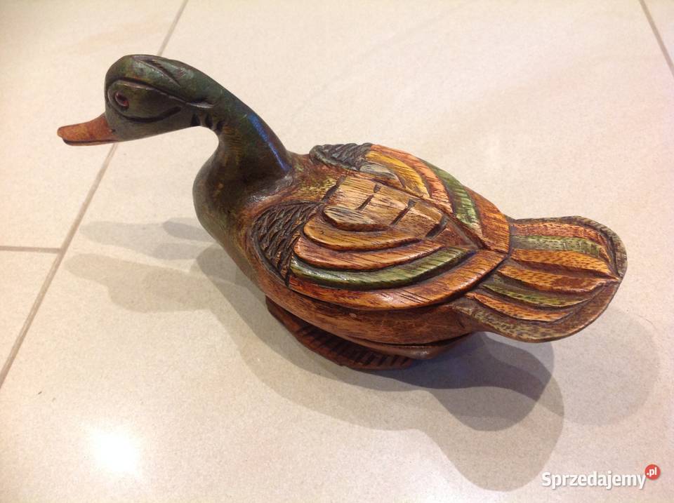 Kaczka Drewniana Malowana Szkatułka Stara