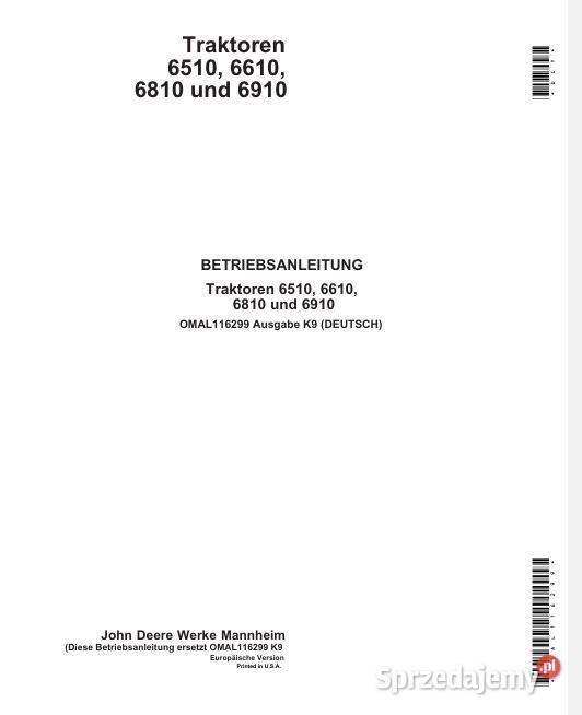 John deere 6510 6610 6810 6910 instrukcja Kielce