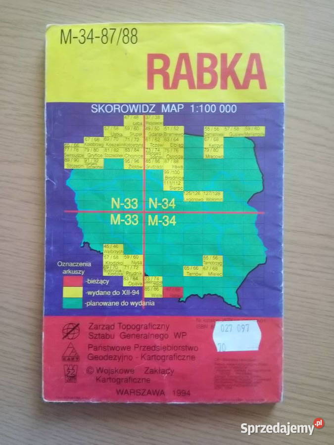 Mapa topograficzna Rabka 1994r 1100 000 Mapy i przewodniki Dąbrowa Górnicza