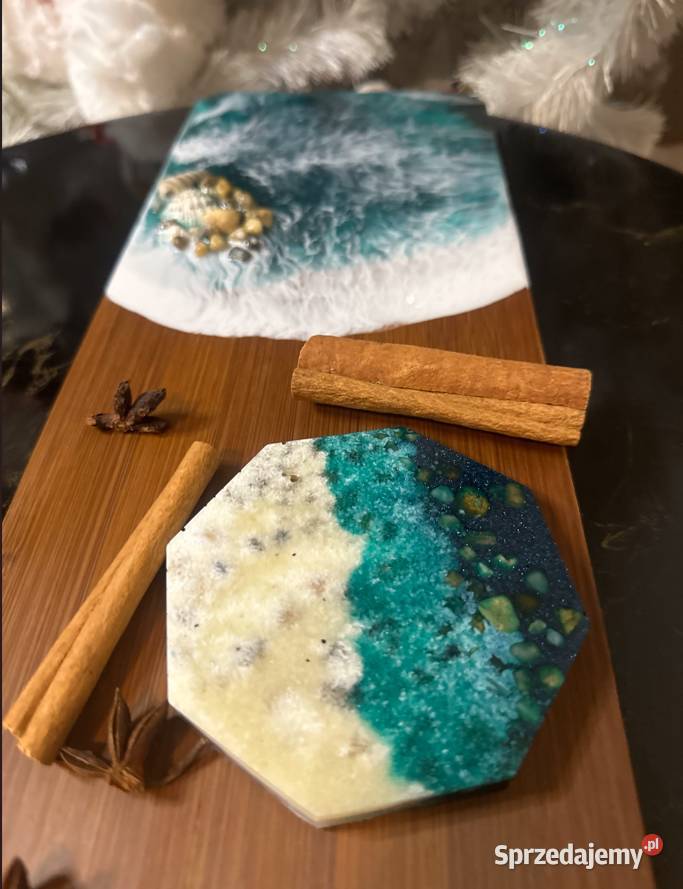 Deska do serwowania przekąsek zdobiona żywicą Dom i Ogród Wrocław sprzedam