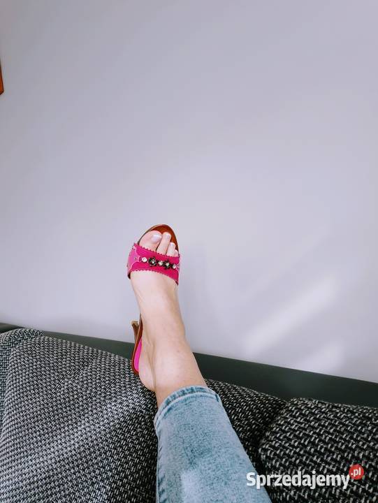 ELEGANCKIE klapki damskie róż cyrkonie kamienie skóra ekologiczna