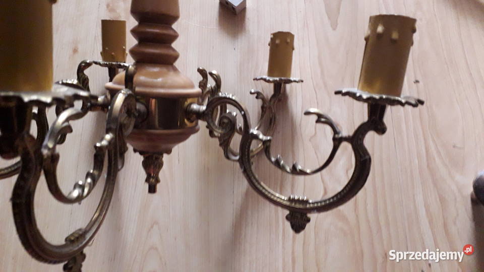 Stary pięcioramienny żyrandol mosiądz odcienie żółtego Warszawa