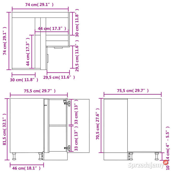 Szafka narożna czarna 755x755x815 WM802490 sprzedam