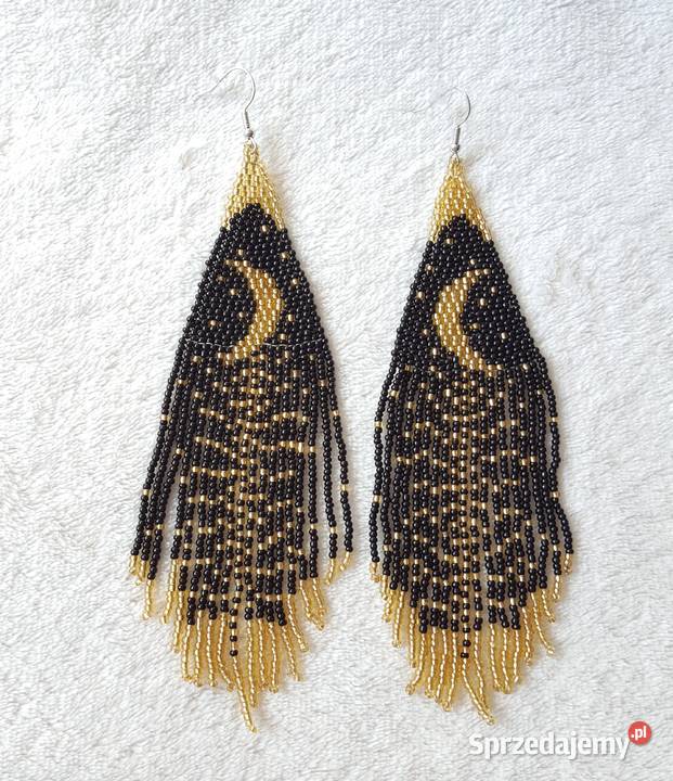 Długie kolczyki koralikowe czarne noc księżyc zachodniopomorskie Szczecin sprzedam