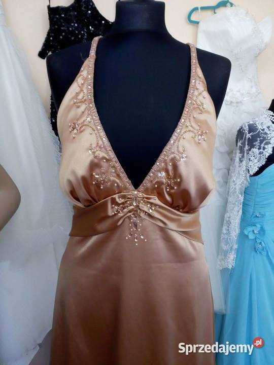 Śliczna złota sukienka z trenem rozmiar 4244 Białystok