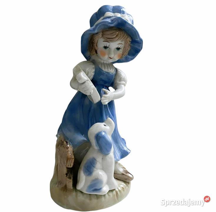 Figurka porcelanowa dziewczynka z harfą i psem Warszawa