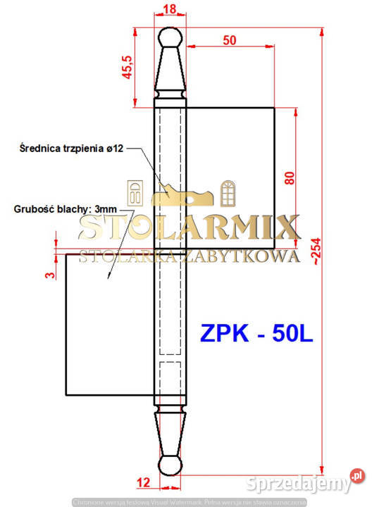 Zawias do starych drzwi przylgowych ZPK 50L Paterek