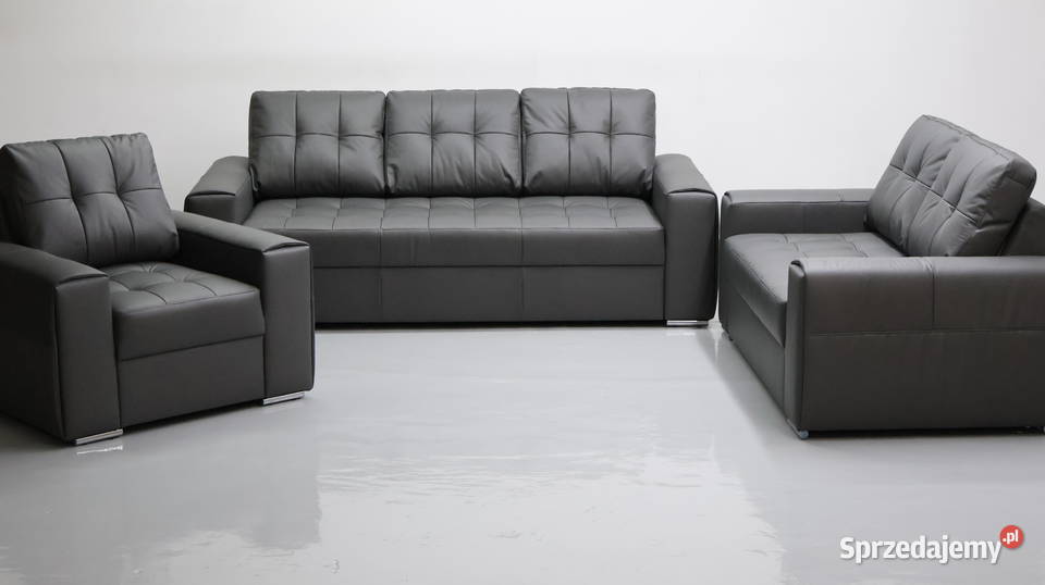 KOMPLET 321 sofy kanapy zestaw popielata SKÓRA Poznań