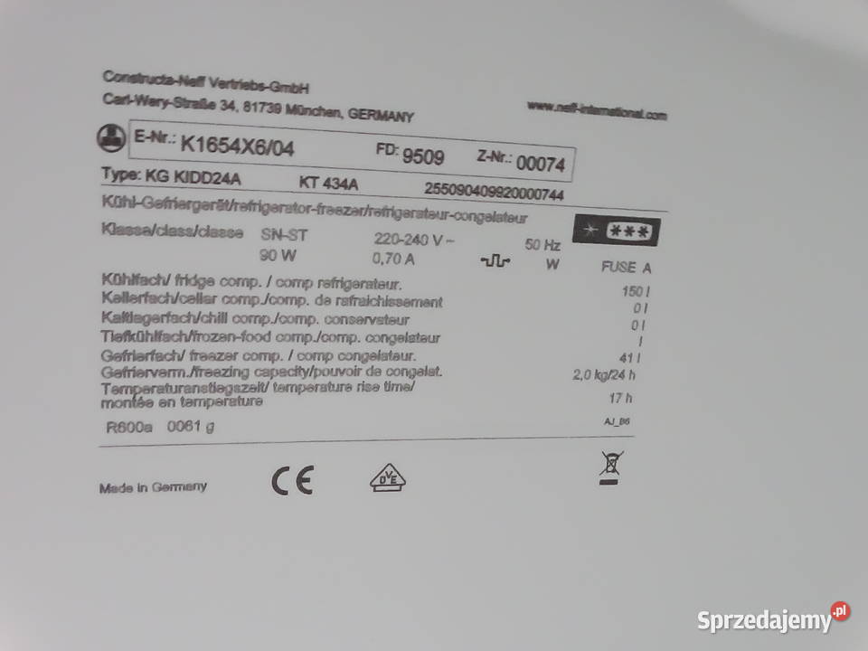 Lodówkozamrażarka pod zabudowę 191 L lubelskie Biłgoraj