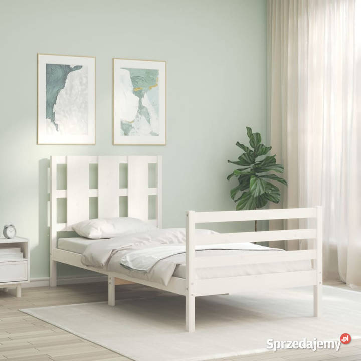 Rama łóżka z wezgłowiem biała lite drewno 90x200 mazowieckie Warszawa