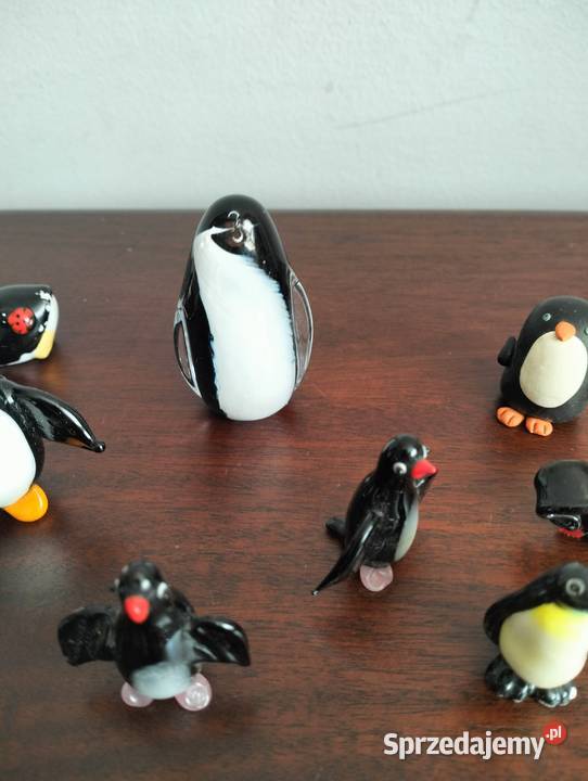 Pingwiny szklane figurki miniaturki ręcznie Rękodzieło podkarpackie Miejsce Piastowe sprzedam