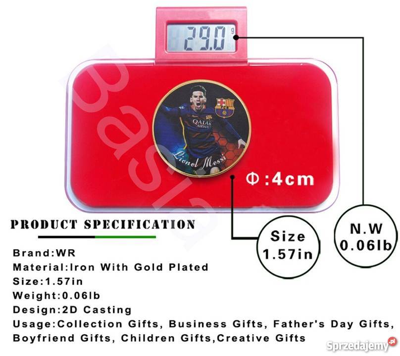 Lionel Messi Barcelona Moneta Medal Złoto 24 Sosnowiec