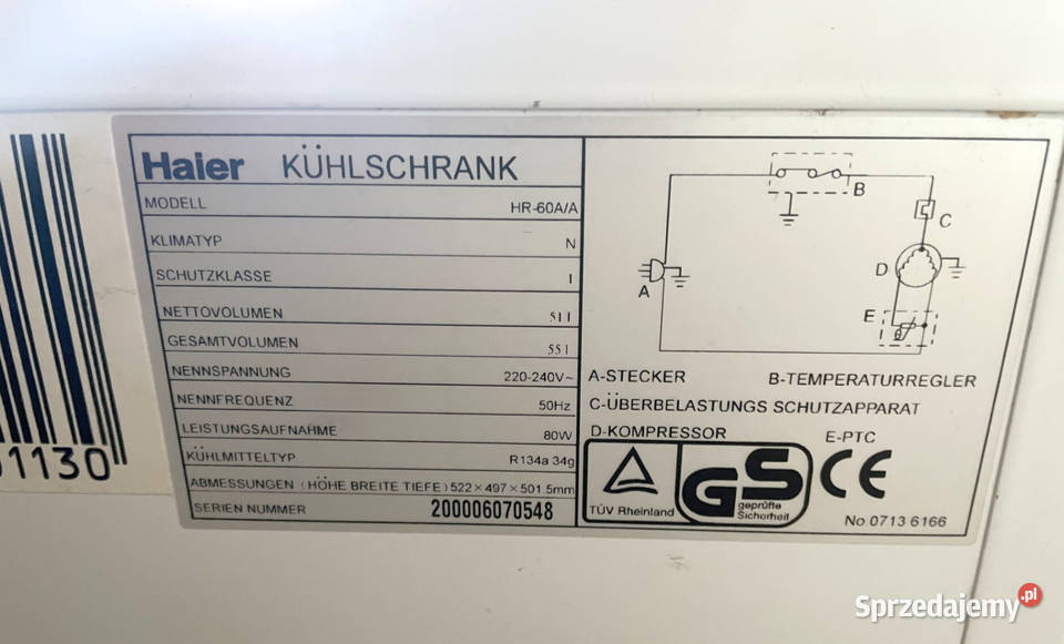 Lodówka hotelowa jednodrzwiowa 51l HAIER Mielno