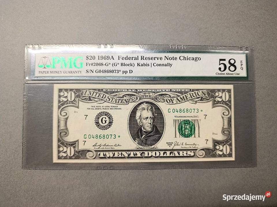 USA 20 Dolarów 1969 r Seria ZASTĘPCZA PMG 58 EPQ Węgorzewo