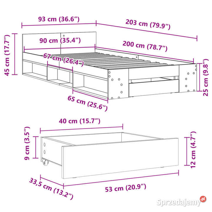 Rama łóżka z szufladą czarna 90x200 WM3280798 Warszawa