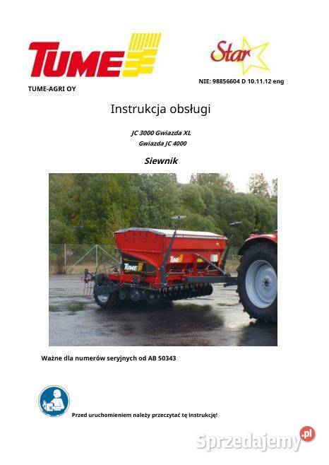 TUME JC3000 XL instrukcja obsługi motoryzacja, transport Kielce sprzedam