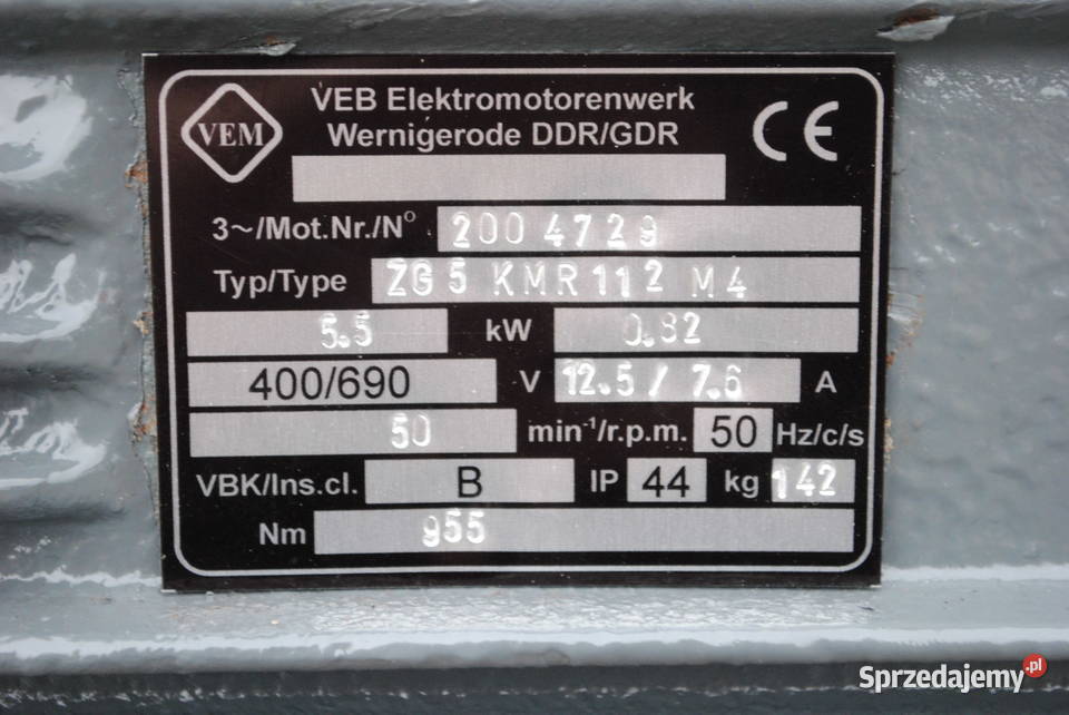 Motoreduktor 55kw 50obrmin Firmy VEM Kargowa
