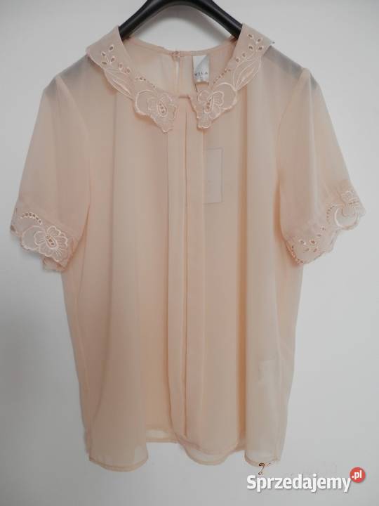 Bluzka Wizytowa Beżowa Nude Zdobiona Ażurem
