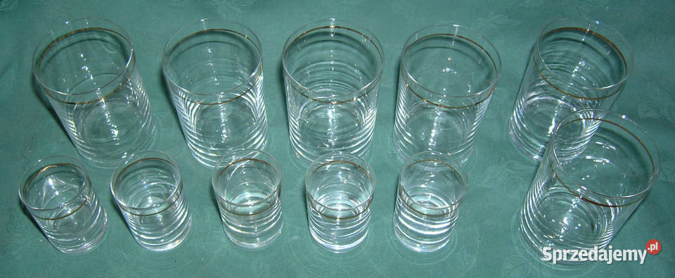 kieliszki do wódki i literatki vintage złoty Porcelana i szkło Bartków