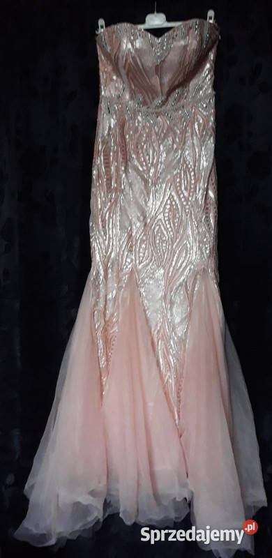Cudna różowobrzoskwiniowa suknia syrenka Sosnowiec sprzedam