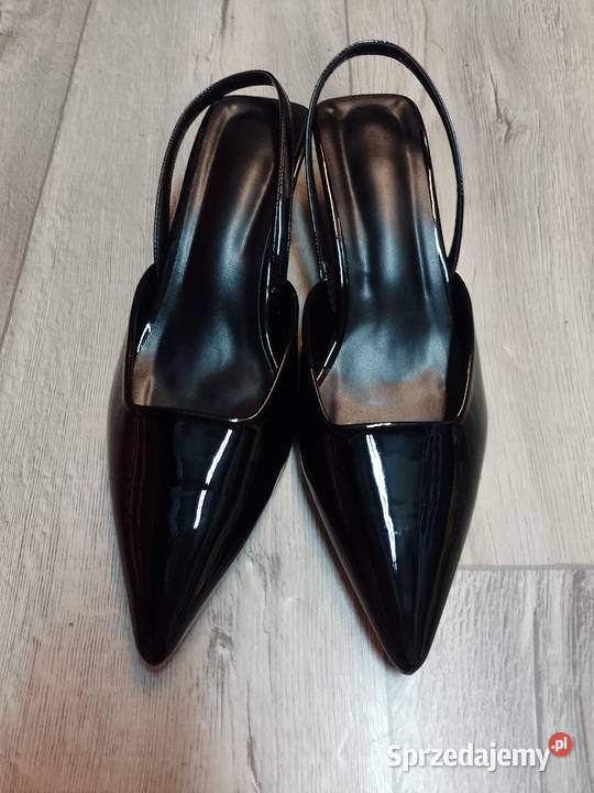 4243 CZARNE czółenka wieczorowe z odkrytą piętą skóra ekologiczna małopolskie Kraków