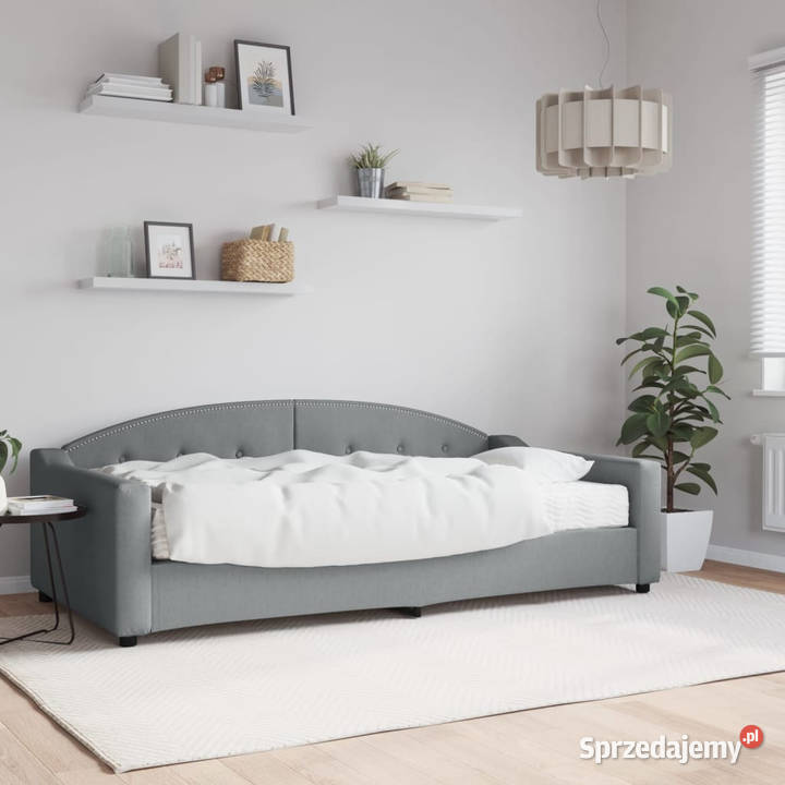 Sofa z materacem do spania jasnoszara tkanina Warszawa