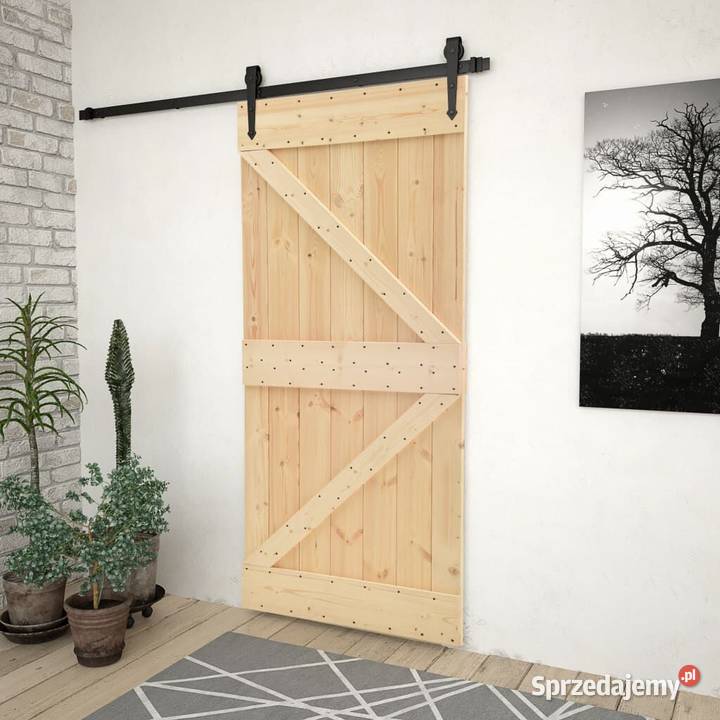 vidaXL Drzwi przesuwne z osprzętem 90x210 lite Warszawa sprzedam