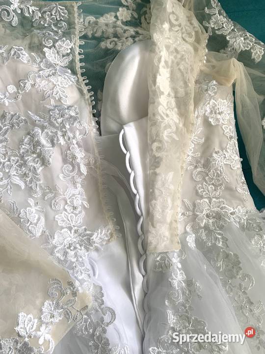 Suknia ślubna liniaA koronka perły rękawy 46 46W