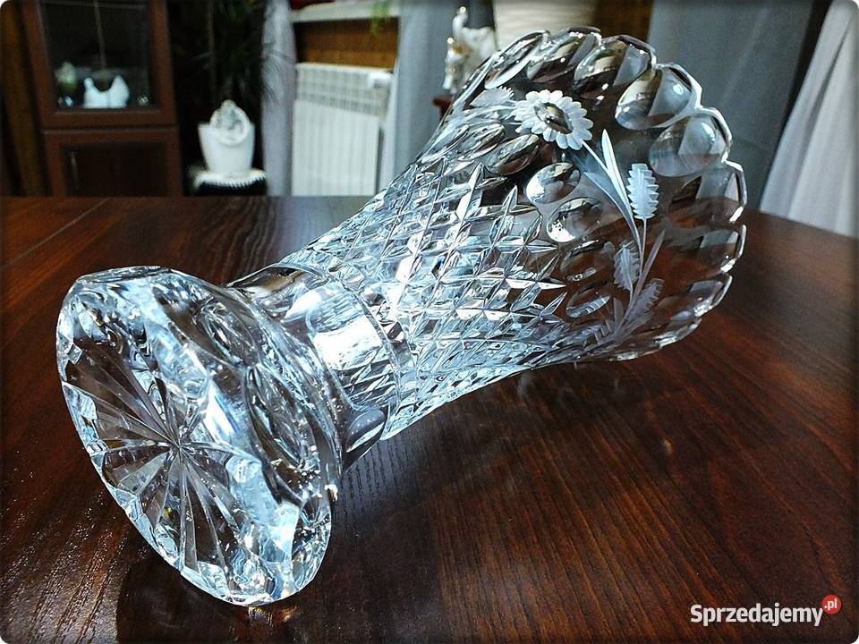 Wazon Kryształowy ręcznie szlifowany lata 60te Żary