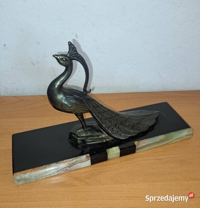 metalowa figura pawia na marmurowoonyksowej Warszawa sprzedam