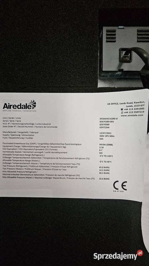 Klimatyzacja przemysłowa 15kW Airedale DF26WX2 Piława Dolna