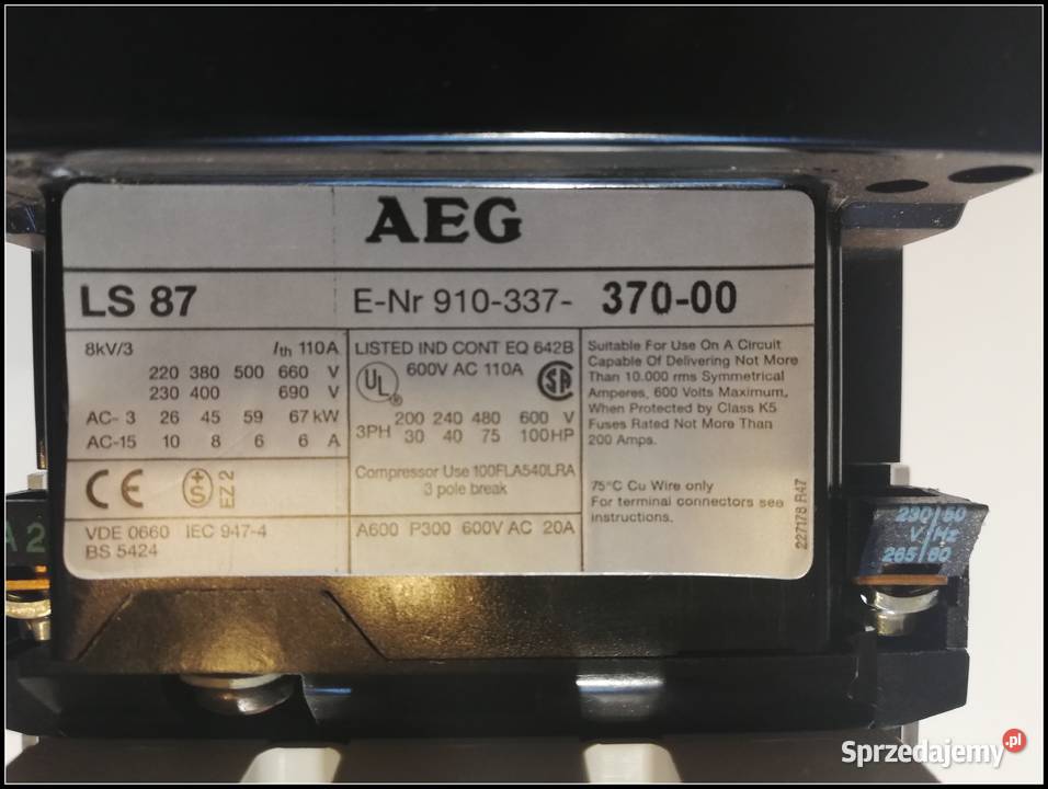 Stycznik LS 87 AEG Cewka 230V Styczniki LS87 Pozostałe Dąbrowa Górnicza sprzedam