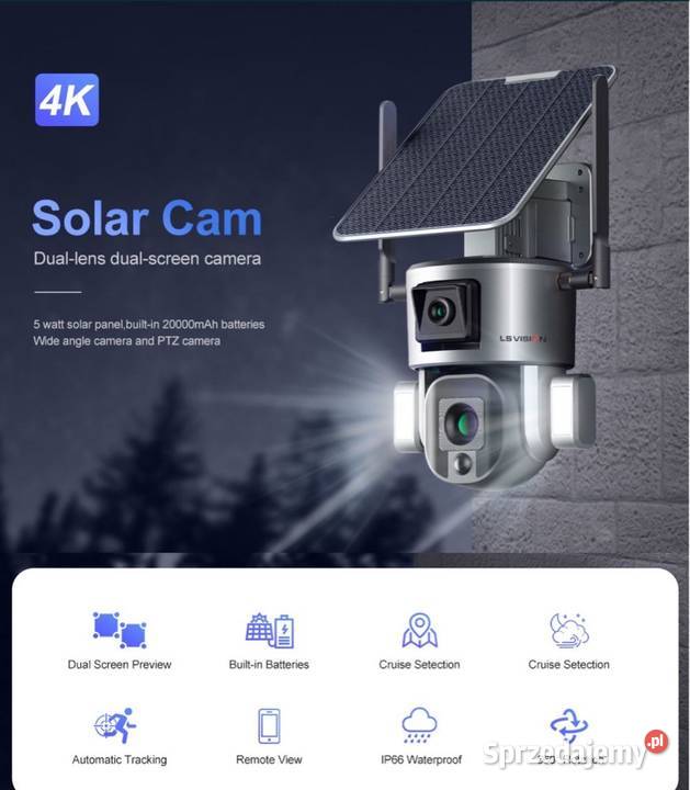 Kamera Solar 4K sim 4G micro sd 10X optical zoom