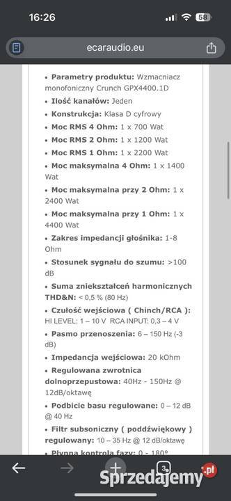 Wzmacniacz Crunch 4400 wat Elektronika śląskie Popów