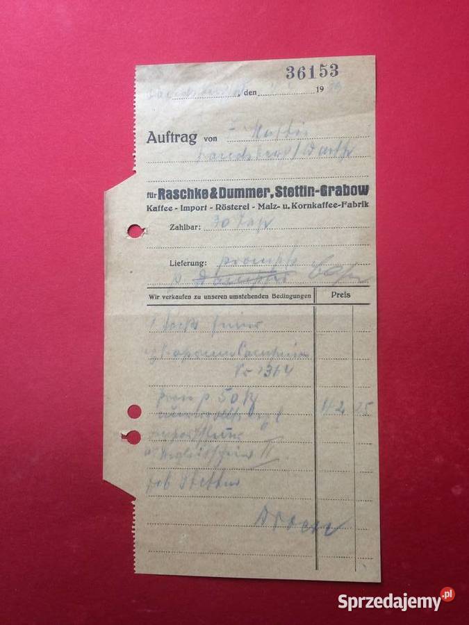 1305 Dokument Niemiecki Auftrag Szczecin