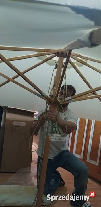 Duży parasol ogrodowy drewniany 3x3 nie uzywany