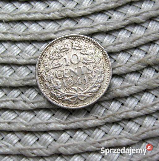 Holandia 10 Cent 1941r SREBRO Nieczyszczona Numizmatyka Kalisz