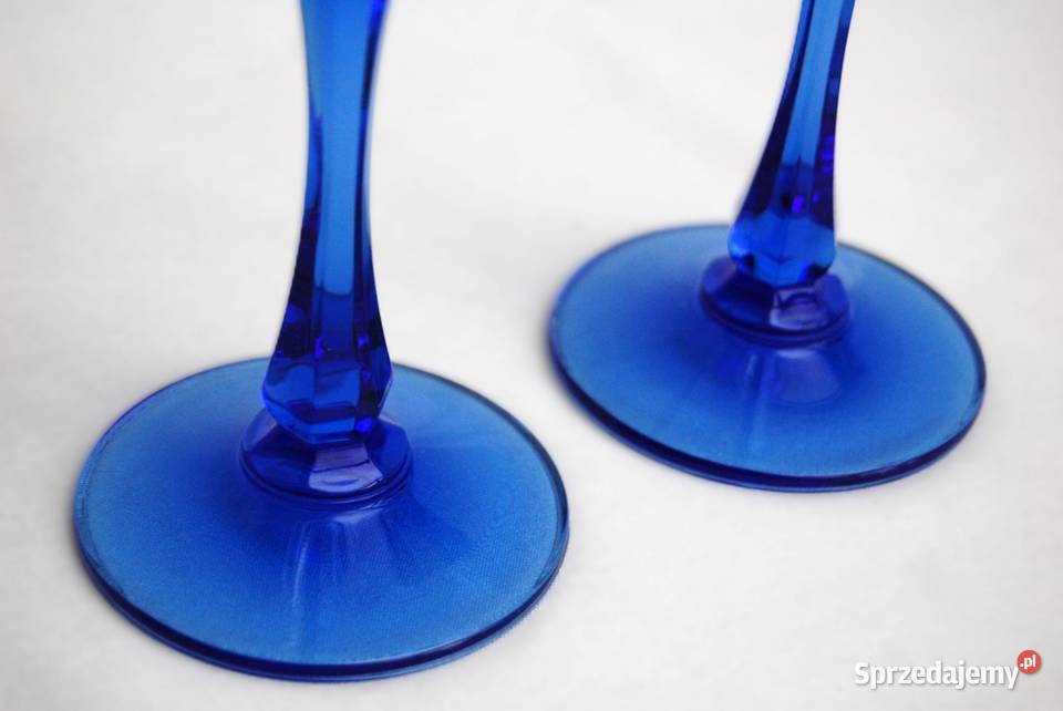 Dwa kryształowe świeczniki kielichy błękitne Lublin