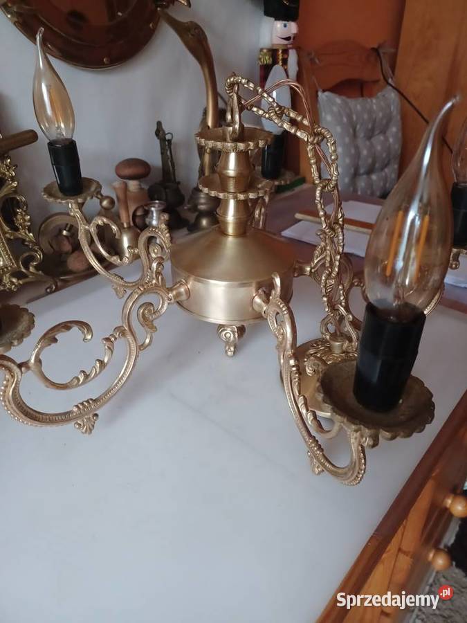 Piękny mosiężny żyrandol z czasów PRL Otwock Poznań
